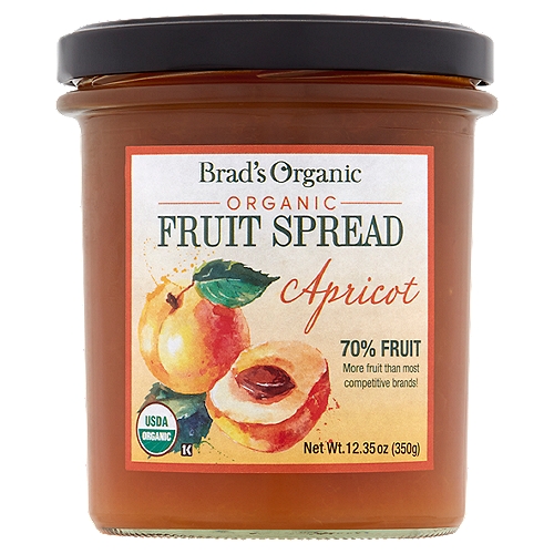 Brad's Organic Apricot Fruit Spread, 12.35 oz
Brad's Organic Fruit Spreads contain 70% pure organic fruit with a hint of lemon juice for an extraordinary burst of natural flavor and freshness.