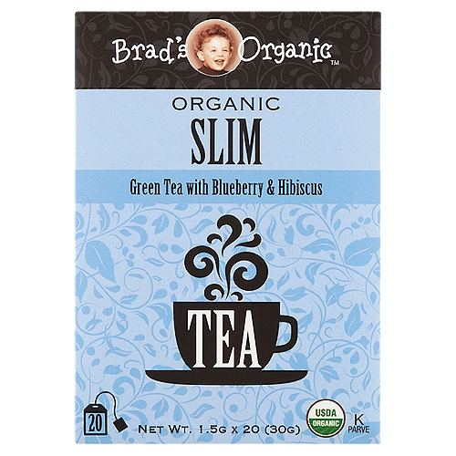 Brad's Organic Slim Green Tea with Blueberry & Hibiscus Tea Bags, 1.5 g, 20 count