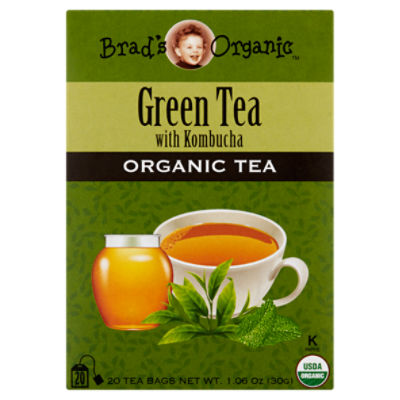 Brad's Organic Green Tea with Kombucha Organic Tea Bags, 20 count, 1.06 oz
