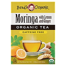 Brad's Organic Moringa with Lemon and Ginger Organic Tea Bags, 1.06 oz, 20 count