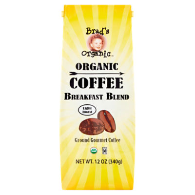 Brad's Organic Breakfast Blend Light Roast Ground Gourmet Coffee, 12 oz
