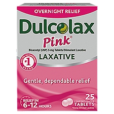 Dulcolax Pink Overnight Relief Laxative Tablets, 25 count, 25 Each