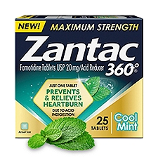 Zantac 360 Maximum Strength, Cool Mint, 25 Count, 20mg Tablets