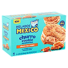 Helados Mexico Churro Pieces and Cinnamon Swirl Ice Cream Cookie Sandwiches, 3.5 fl oz, 4 count