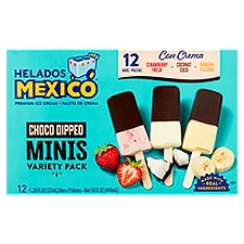 Helados Mexico Choco Dipped Minis Premium Ice Cream Variety Pack, 1.25 fl oz, 12 count
