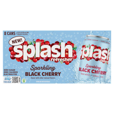 Splash Refresher Black Cherry Sparkling Water Beverage, 12 fl oz, 8 count