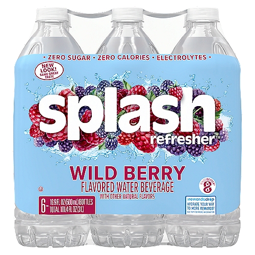 Splash Blast, Wild Berry Flavor Water Beverage, 16.9 FL OZ Plastic Bottles (6 Count)
Break free from boring with Splash Blast, a delicious range of fun, fruit-flavored water beverages for people who don't want to settle for boring. It is time to enjoy bold flavor options now with electrolytes, like Splash Blast Wild Berry! Packed with the bold berry flavor, it's perfect for quenching your thirst and teasing your taste buds any time of day, whether you're on the go with your friends or chilling in front of Netflix. And because it has zero calories & zero sugar, it's a guilt free refreshment option, making it the smart alternative to sugary or high-calorie drinks. So, say hello to deliciously fruity, guilt-free flavor. Grab a pack of your new favorite flavored water beverage and break free from boring with Splash Blast Wild Berry flavor. Your body and taste buds will thank you. Available in a range of sizes to help with flavorful hydration throughout the day.
