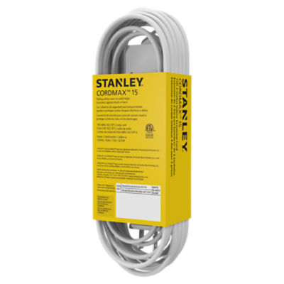 Stanley 31141 Cordmax Home 9 Grounded Low Profile 3-Outlet Indoor Extension  Cord, 9Ft White, 