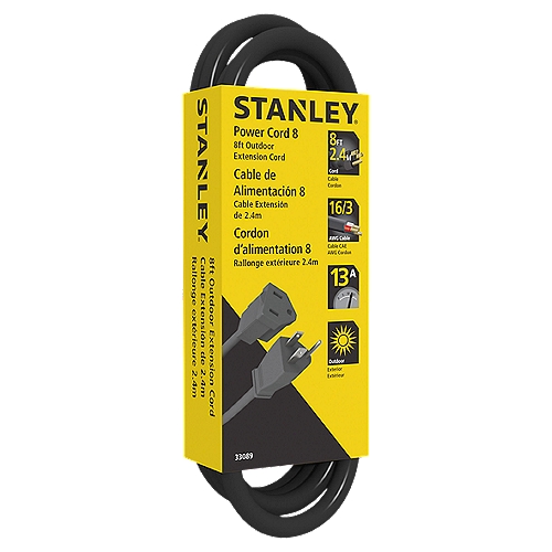 Stanley Power Cord 8 Black 8ft Outdoor Extension Cord
