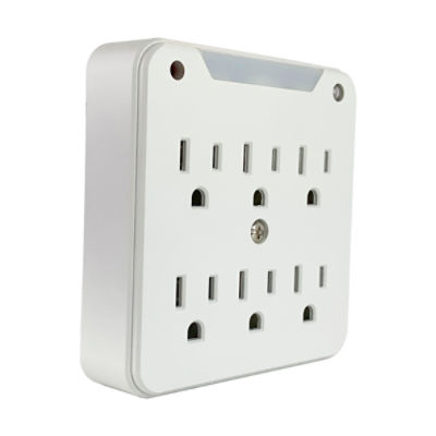 Stanley 30346 6-Outlet Wall Tap with Grounded 6-Outlet Wall Adapter, White