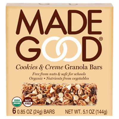 Made Good Cookies & Creme Granola Bars, 0.85 oz, 6 count, 5.1 Ounce