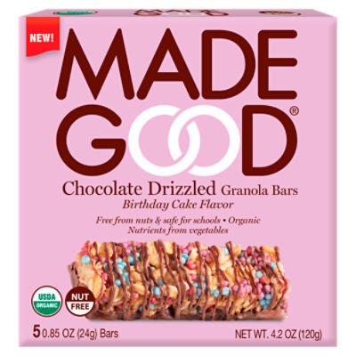 Made Good Chocolate Drizzled Birthday Cake Flavor Granola Bars, 5 count, 4.2 oz, 4.2 Ounce