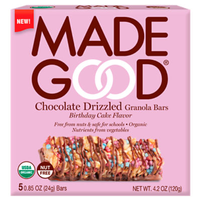 Made Good Chocolate Drizzled Birthday Cake Flavor Granola Bars, 5 count, 4.2 oz