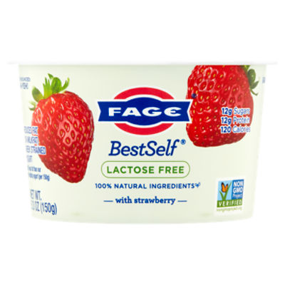 Fage BestSelf Lactose Free Reduced Fat (2% Milkfat) with Strawberry Greek Strained Yogurt, 5.3 oz