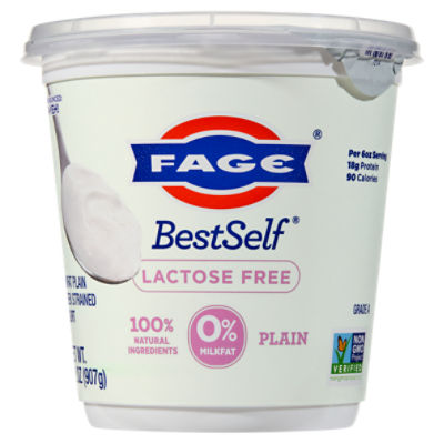 Fage BestSelf Lactose Free Nonfat Plain Greek Strained Yogurt, 32 oz