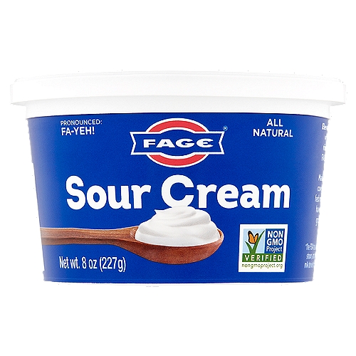 Fage All Natural Sour Cream, 8 oz
Made with milk from cows that have been fed non-GMO feed and have not been given growth hormone.*
*The FDA has said no significant difference has been shown, and no test can now distinguish, between milk derived from rBGH treated and untreated cows.