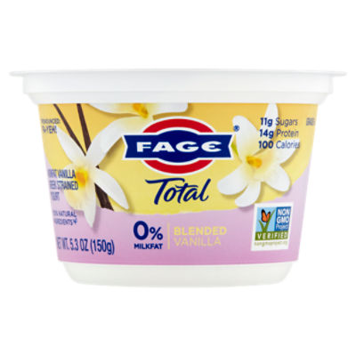 Fage Total 0% Milkfat Blended Vanilla Nonfat Greek Strained Yogurt, 5.3 oz, 5.3 Ounce