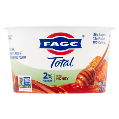 Fage Total 2% Milkfat with Honey All Natural Lowfat Greek Strained Yogurt, 5.3 oz