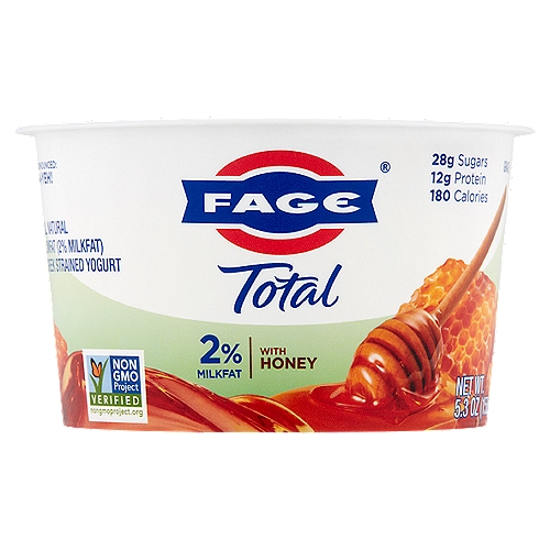 Fage Total 2% Milkfat with Honey All Natural Lowfat Greek Strained Yogurt, 5.3 oz
Milk produced without the use of rBGH (growth hormone).
The FDA has said no significant difference has been shown, and no test can now distinguish, between milk derived from rBGH treated and untreated cows.