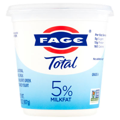 Fage Total 5% Milkfat All Natural Whole Milk Greek Strained Yogurt, 32 oz, 32 Ounce