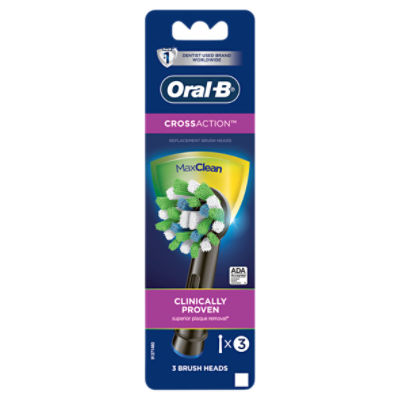 Oral-B CrossAction Electric Toothbrush Replacement Brush Heads, Black, 3 Count