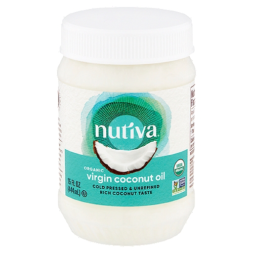Nutiva Nurture Vitality Virgin Coconut Oil, 15 fl oz
Nutiva® nurtures vitality by conscious curating of the world's finest plant-based organic foods.

Simply Pure
This creamy taste of the tropics is great for sautéing, baking, and enhancing your favorite recipes. Savor the rich aroma and enticing light taste of this cold-pressed, unrefined oil.

Organic
Made without pesticides, GMOs or hexane.