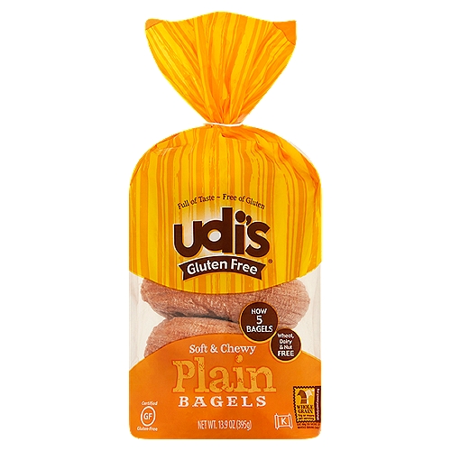 Udi's Gluten Free Soft & Chewy Plain Bagels, 5 count, 13.9 oz