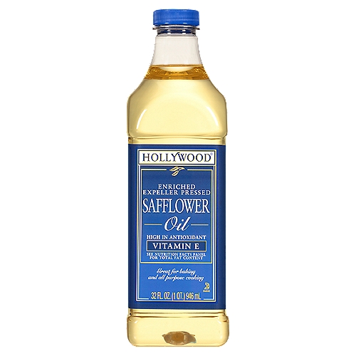 Hollywood Enriched Expeller Pressed Safflower Oil, 32 fl oz
All oils are not created 'E'-qual!
Hollywood Safflower Oil is naturally expeller pressed - extracted by pressing the seed without the use of chemical solvents used by most other oil brands. Hollywood Safflower Oil is also enriched with vitamin E, an antioxidant.