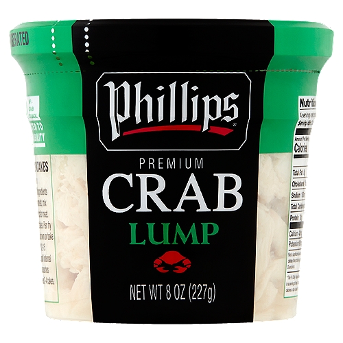Phillips Premium Crab Lump, 8 oz
We select only the finest crabs that meet the standards Phillips has set for seafood excellence. This hand-picked crab meat is virtually shell-free.