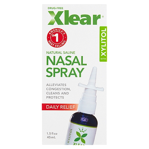 Xlear Daily Relief Natural Saline Nasal Spray with Xylitol, 1.5 fl oz
Why Xlear?
• Reduces Bacterial Adhesion
• Natural, Fast and Effective
• Safe for Daily Use or Anytime
• No Rebound, Non-Addictive
• Not a Drug - Safe for Pregnant and Nursing Mothers
• Gentle Enough for Infants
• Washes Away Dust and Pollen
• Special Hydrating Formula Developed by A Doctor

Xlear Benefits
• Alleviates congestion
• Gently cleans, soothes and moisturizes
• Washes away pollutants, irritants and airborne contaminants
• Fast natural relief

Xylitol Study: S. pneumo, H. influenzae and M. catarrhalis have a reduced ability to adhere to nasal epithelial cells. Tero Kontiokari - Univ. Oulu, Finland (J. of Anti. Chemo, '98 #41)

Whether you suffer from congestion due to allergies, hay fever, flu, a cold, or airborne irritants and pollutants, the Xlear Sinus Care System™ has the right product for you.

Product Facts
Uses: Congested nose & sinuses. Itchy irritated nasal passages. Nasal exposure to pollutants, dust, pollen, & other airborne contaminants.
Benefits: Gently washes, cleans, soothes and moisturizes delicate nasal passages. Thins and loosens mucous secretions. Helps improve airflow.
