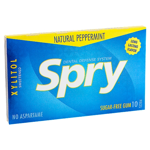 Spry Natural Peppermint Sugar-Free Gum, 10 count
Dentist Recommended Protection
✓ No artificial flavors
✓ No artificial color
✓ No artificial sweeteners
✓ Vegan safe
✓ Gluten-free
✓ Freshens breath