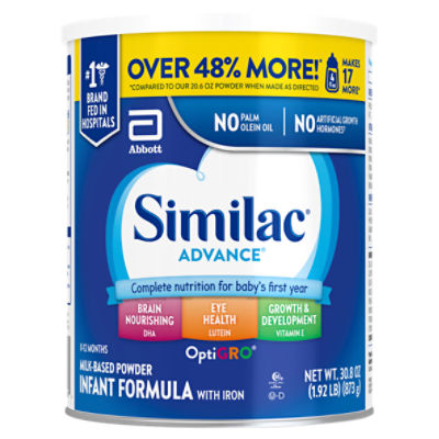 Similac Advance OptiGro Milk-Based Powder Infant Formula with Iron, 0-12 Months, 30.8 oz