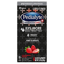 Pedialyte AdvancedCare+ Strawberry Freeze Electrolyte Powder, 6 count, 0.6 oz, 6 count