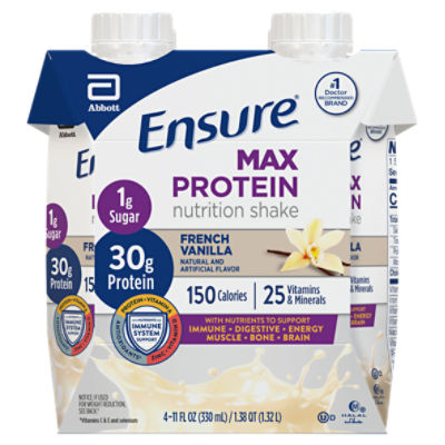 Ensure French Vanilla Max Protein Nutrition Shake, 11 fl oz, 4 count, 44 Fluid ounce