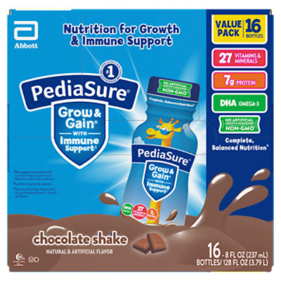 Abbott PediaSure Grow & Gain Chocolate Shake Value Pack, 8 fl oz, 16 count
