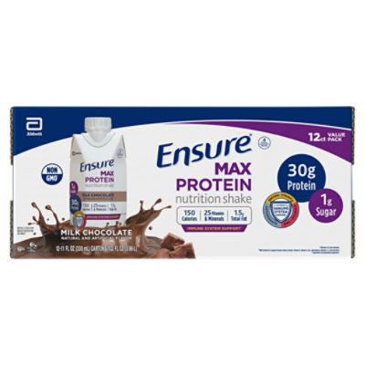 Ensure Milk Chocolate Max Protein Nutrition Shake Value Pack, 11 fl oz, 12 count