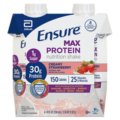 Ensure Creamy Strawberry Max Protein Nutrition Shake, 11 fl oz, 4 count, 44 Fluid ounce