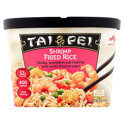 Ajinomoto Tai Pei Shrimp Fried Rice, 9 oz
Shrimp, Vegetables and Fried Rice with Oyster Flavored Sauce