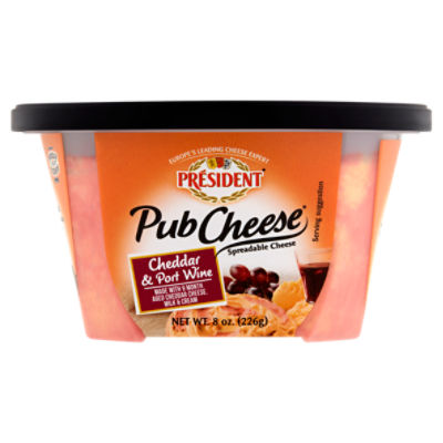 Président Pub Cheese Cheddar & Port Wine Spreadable Cheese, 8 oz, 8 Ounce