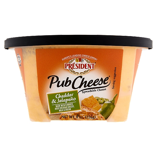 Président Pub Cheese Cheddar & Jalapeño Spreadable Cheese, 8 oz