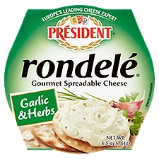 Président Rondelé Gourmet Spreadable Cheese, Garlic and Herbs, 6.5 Ounce