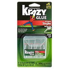 Krazy Glue Singles Tubes All Purpose Glue, 0.026 oz, 4 count