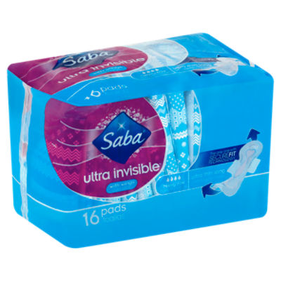 Saba Ultra Invisible Heavy Flow Ultra Thin Long Pads with Wings, 16 count