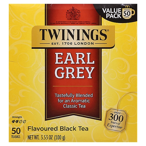 Twinings of London Earl Grey Black Tea Bags, 50 count, 3.53 oz
Brighten up your day with the distinctive taste and aroma of this classic tea.

Master Blender's Notes
Notes: Fragrant, floral, citrusy
Colour: Translucent, reddish-brown
Steep time: 3 minutes (Recommended)

''Twinings has been blending my family tea for years. Legend has it that my ancestor, the second Earl Grey, was presented with this exquisite recipe by an envoy on his return from China. He liked it so much, he asked Richard Twining to recreate it for him. Generations of my family have enjoyed Earl Grey tea and today, I am proud to continue this tradition with the tea celebrated throughout the world known as Twinings Earl Grey.''
The seventh Earl Grey

At Twinings, we take great care to ensure that the Earl Grey tea you drink today tastes as extraordinary as the one Richard Twining first recreated. Fresh, fragrant and flavoured with distinctive notes of citrus, this Earl Grey tea has all the taste of the original.
Mike Wright-Master Blender