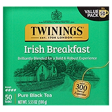 Twinings of London Irish Breakfast 100% Pure Black Tea Bags, 50 count, 3.53 oz, 3.53 Ounce