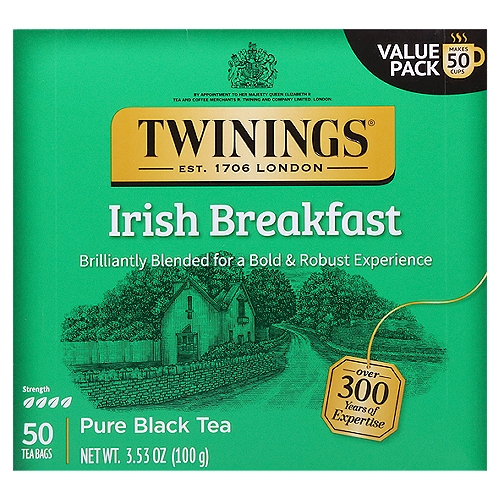 Twinings 100% Pure Bags Irish Breakfast Black Tea 50 ea