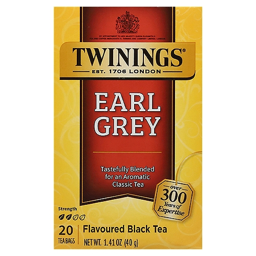 Twinings of London Earl Grey Black Tea Bags, 20 count, 1.41 oz
Brighten up your day with the distinctive taste and aroma of this classic tea.

Master Blender's Notes
Notes: Fragrant, floral, citrusy
Colour: Translucent, reddish-brown
Steep Time: 3 minutes (recommended)

''Twinings has been blending my family tea for years. Legend has it that my ancestor, the second Earl Grey, was presented with this exquisite recipe by an envoy on his return from China. He liked it so much, he asked Richard Twining to recreate it for him. Generations of my family have enjoyed Earl Grey tea and today, I am proud to continue this tradition with the tea celebrated throughout the world known as Twinings Earl Grey.''
The seventh Earl Grey

At Twinings, we take great care to ensure that the Earl Grey tea you drink today tastes as extraordinary as the one Richard Twining first recreated. Fresh, fragrant and flavoured with distinctive notes of citrus, this Earl Grey tea has all the taste of the original.
Mike Wright-Master Blender