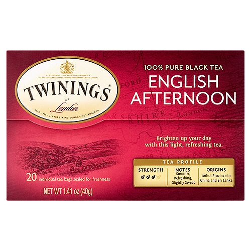 Twinings of London English Afternoon 100% Pure Black Tea Bags, 20 count, 1.41 oz