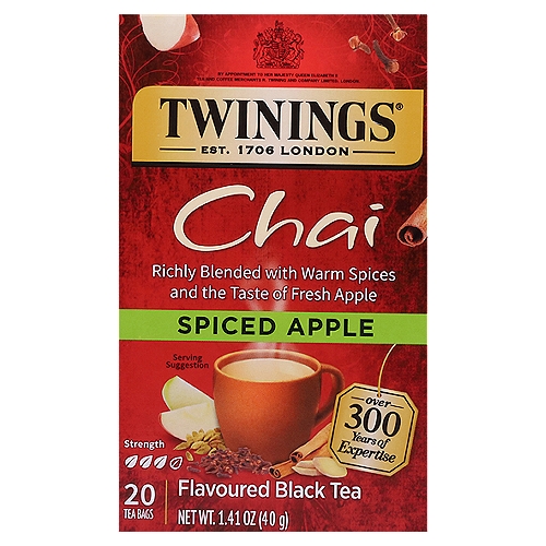 Medium flavor strength. 20 Individually wrapped tea bags.