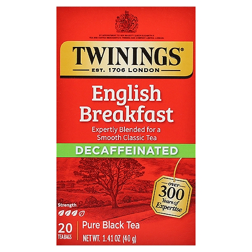 Twinings Pure Decaffeinated English Breakfast Black Tea 20 Tea Bags